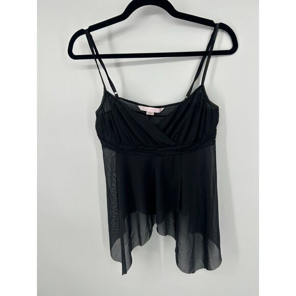 Victoria's Secret Tops - VTG Victoria's Secret Asymmetrical Medium Black Babydoll Lace Cami Coquette Y2K